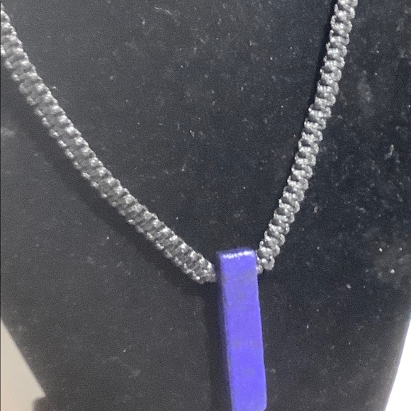 Lapis lazuli choker macrame adjustable black cord crystal necklace handmade - Picture 3 of 7